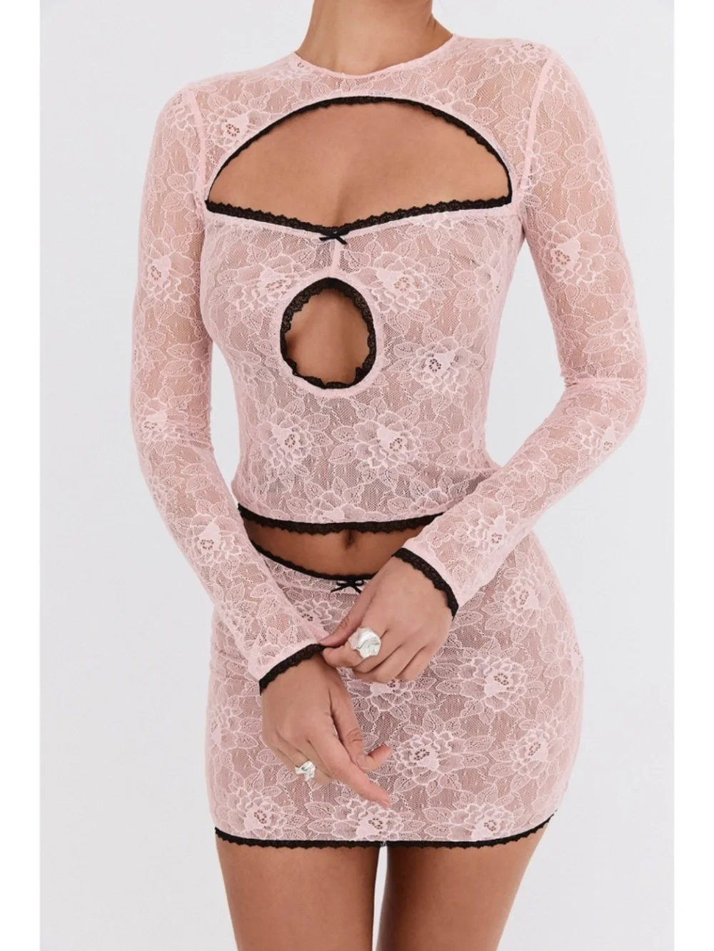 NEW Mistress Rocks Peony Lace Cutout Top & Skirt Set XS